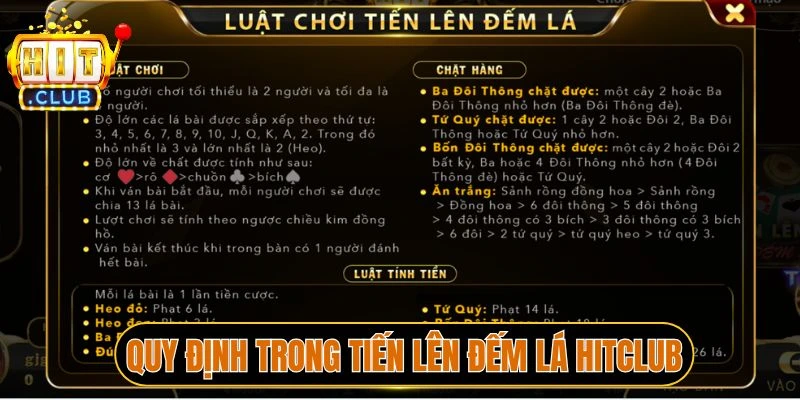 Quy định trong Tiến lên đếm lá Hitclub