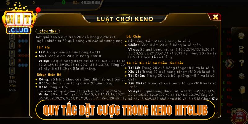 Quy tắc đặt cược trong Keno Hitclub