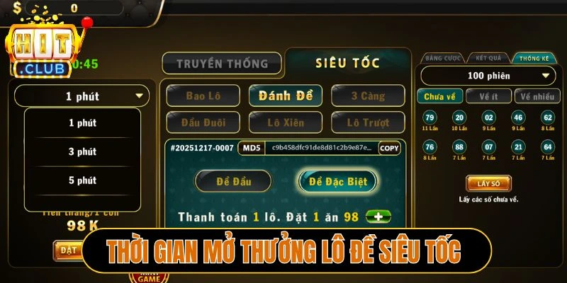 Thời gian mở thưởng Lô đề siêu tốc Hitclub